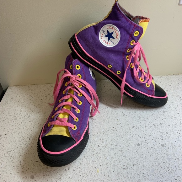 purple yellow and pink converse